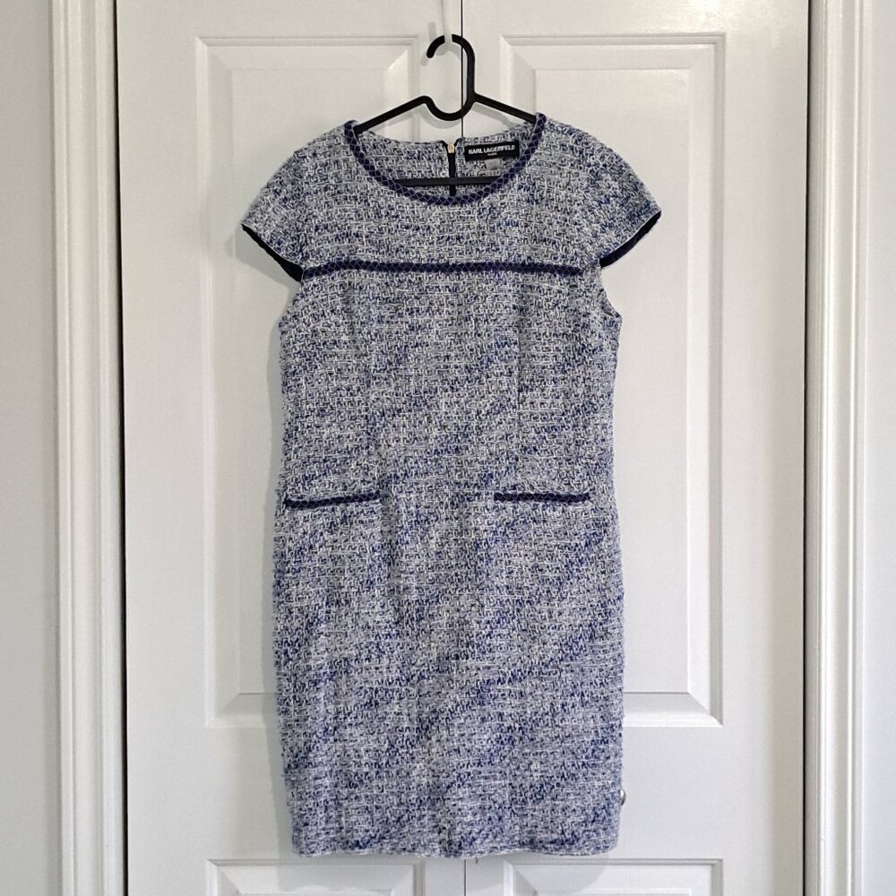 Karl Lagerfeld Blue + White Cap Sleeve Dress